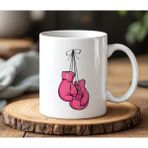 BB Design Pembe Boks Eldiveni Tasarımlı Beyaz Seramik Baskılı Kupa Bardak 330 ml - 1 Adet