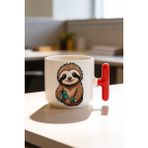 BB Design Rakun Tasarımlı Kırmızı T Kulplu Seramik Baskılı Kupa Bardak 250 ml - 1 Adet - 200 ml