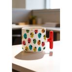 BB Design Renkli Örümcükler Tasarımlı Kırmızı T Kulplu Seramik Baskılı Kupa Bardak 250 ml - 1 Adet - 200 ml