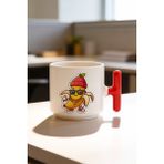 BB Design Şapkalı Muz Tasarımlı Kırmızı T Kulplu Seramik Baskılı Kupa Bardak 250 ml - 001 - Beyaz - 200 ml