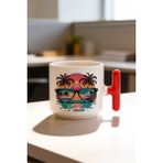 BB Design Yaz Tasarımlı Kırmızı T Kulplu Seramik Baskılı Kupa Bardak 250 ml - 001 - Beyaz - 200 ml