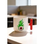 BB Design Yeşil Göz Tasarımlı Kırmızı T Kulplu Seramik Baskılı Kupa Bardak 250 ml - 001 - Beyaz - 200 ml