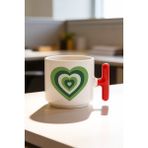BB Design Yeşil Kalp Tasarımlı Kırmızı T Kulplu Seramik Baskılı Kupa Bardak 250 ml - 1 Adet - 200 ml