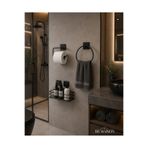 BB MAİSON 3’lü Set Yapışkanlı Banyo Düzenleyici Siyah Duşakabin Şampuanlık Raf WC Kağıtlık Havluluk