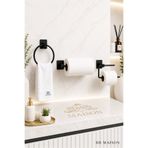 BB MAİSON Yapışkanlı Siyah Banyo Aksesuarları Seti Yuvarlak Havluluk Açık WC Kağıtlığı Rulo Kağıt Havluluk Metal 3'lü Set