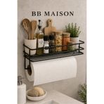 BB MAİSON Yapışkanlı Siyah Kağıt Havluluk Peçetelik Raflı Metal Mutfak Organizeri Banyo Düzenleyici Askılık