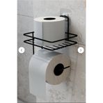 BB MAİSON Yapışkanlı Siyah Tuvalet Kağıtlığı Metal WC Kağıtlık Yedekli Tuvalet Kağıdı Tutacağı Raflı Askı