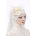 bbays new trend Krem Çiçekli Gelin Şapkası Vualet Tesettür Uyumlu Nikah Nişan Saç Aksesuarı