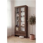 BBF Furniture Barok Cam Kapaklı Modern Kitaplık ve Vitrin Dolap – Çekmeceli, Çok Amaçlı Saklama Ünitesi