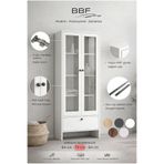 BBF Furniture BBF 74 cm Cam Kapaklı Vitrin ve Kitaplık 5 Raflı Çekmeceli Çok Amaçlı Dolap MDF Modern