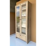 BBF Furniture Lefkas Meşe Cam Kapaklı Modern Vitrin Dolap – Çekmeceli Çok Amaçlı Raflı Kitaplık
