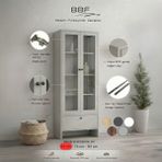 BBF Furniture Modern Design %100 Mdf, Cam Kapaklı 64 Cm, Vitrin ve Kitaplık – 5 Raflı, Çekmeceli, Çok Amaçlı Dolap | Modern Tasarım - Gri