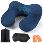BBjinronjy Seyahat yastığı, şişme boyun yastığı, uçaklar için, kulak tıkacı, yumuşak kadife, ergonomik boyun yastığı, seyahat yastığı, ofis, uçak, araba, seyahat, kamp, uyku yastığı (mavi)