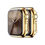 bbtech Apple Watch 9/8/7 Nesil Uyumlu 45mm Akıllı Saat Parlak Şık Shine Kasa Ekran Koruyucu;Gold