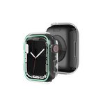 bbtech Apple Watch 9/8/7 Seri Uyumlu 45mm Neon Fosfor Çerçeve Şeffaf Kasa Ekran Koruyucu;Açık Mavi