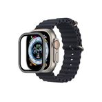 bbtech Apple Watch Ultra 49mm ile Birebir Uyumlu Metal Çerçeveli Temperli Cam Renkli Ekran Koruyucu;Gri