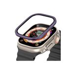 bbtech Apple Watch Ultra 49mm ile Birebir Uyumlu Metal Çerçeveli Temperli Cam Renkli Ekran Koruyucu;Mor