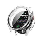 bbtech Galaxy Watch 7 Uyumlu 40mm Çift Sıra Taş İşlemeli Renkli Kasa Koruyucu Çerçeve;Şeffaf