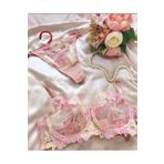 Bdaystore Camellia Balenli Çiçekli Pembe Transparan Tül Sütyen String Takımı PEMBE 75B