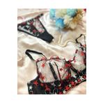 Bdaystore Galaxy Kırmızı Yıldız Desenli Balenli Transparan String Tül Sütyen Takımı siyah 85B