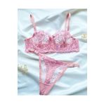 Bdaystore Pembe Balenli Transparan Tül Sütyen String Takımı pembe 90B