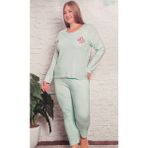 BDK Büyük Beden Kışlık Kadın Pijama Takımı Gri - Mint Yeşili - 2XL