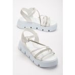 BDKButik Yüksek Taban Kız Çocuk Sandalet, Cırtlı Taşlı Sandalet