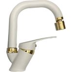 Bdl Armatür Beyaz Gold Banyo Lavabo Bataryası Musluğu Çeşmesi Oynar Başlıklı
