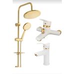 Bdl Armatür Gold Altın Robot Duş Seti, Beyaz Gold Kartal Lavabo ve Banyo Bataryası Musluğu Çeşmesi