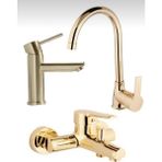 Bdl Armatür Gold Kartal Lavabo, Mutfak Eviye ve Banyo Bataryası Musluğu Çeşmesi 3’lü Set