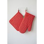 Be-28454-Rd %100 Pamuk Kırmızı Çizgili 17*30 Cm-20*20 Cm (Eldiven Ve Tutaç) Mutfak Seti