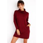 Be Best Kadın Bordo Degaje Yaka Triko Mini Elbise BE286