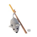 Be Cat Fare Örgü, Amigurumi Catnipli Oyuncaklı Çanlı Kedi Oltası Oyuncağı - Gri