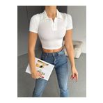 BE CHİC Kadın kısa kollu polo yaka kaşkorse kumaş crop bluz sra4440
