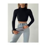 BE CHİC Kadın Siyah Fitilli Yarım Balıkçı Yaka Kaşkorse Crop Bluz