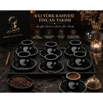 Be-Lis 6’lı Atatürk Temalı Türk Kahvesi Fincan Takımı – Siyah Premium Porselen Kahve Seti & Özel Hediye Konsepti