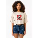 Be Mine Michael Myer Bej Kadın Crop Tshirt