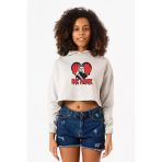 Be Mine Michael Myer Beyaz Kırçıllı Kadın Crop Kapşonlu