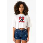 Be Mine Michael Myer Beyaz Kırçıllı Kadın Crop Tshirt
