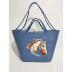 Beach Handmade Kadın Omuz Çantası, Kadın Plaj Kol Çantası, El Yapımı Mavi At Baskılı Hediyelik Çanta