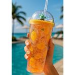 Beach Temalı Suluk Pipetli Buzlu Cam Görünümlü LED Işıklı 450 ml Çift Katman Mika 2768 - 1