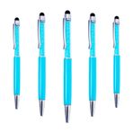 Beadthoven 5Pcs Crystal Stylus Ballpoint Pens Diamond Capacitive Touch Screen Pens Retractable 2-in-1 Pen Cute Black Ink Plastic Writing Pen for Office School Gifts Students Teachers Light Sky Blue