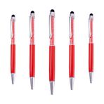 Beadthoven 5Pcs Crystal Stylus Ballpoint Pens Diamond Capacitive Touch Screen Pens Retractable 2-in-1 Pen Cute Black Ink Plastic Writing Pen for Office School Gifts Students Teachers Red
