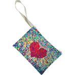 Beam Unisex Renkli Kalpler Desenli Portföy Clutch Çanta Kolay Taşınır Kumaş Malzeme ile Şık Görünüm - Çok Renkli - 20x14cm
