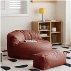 Bean Bag Koltuk Hakiki Deri Tembel Kanepe Koltuk Yastıklı Zemin Kanepe Koltuk Ayaklı Tabure Takımı Bean Bag Koltuk (Kırmızı)