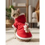 Bear Snow Kırmızı Xmas Kedi Kıyafeti | Kapüşonlu Polar Noel Sweatshirt | Küçük Irklar İçin