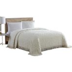 Beatrice Home Fashions Madalyon Kadife Yatak Örtüsü, Çift Kişilik Yatak, Fildişi Rengi - Bordo
