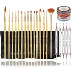 BEAUTÉ GALLERIA Bundle 50 Adet Tırnak Sanatı Alet Seti Çantalı - 5 Adet Noktalama Aleti Mermer Kalem (10 Boyut), 15 Adet Akrilik Jel Detay Boyama Fırçası Astarları, 30 Adet Şerit Bandı