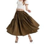 BEAUTELICATE Kadın maksi etek uzun pamuk pilili etek uzun etek iki yan cepli Vintage Big Swing A serisi etek elastik bel tek renkli beyaz fildişi siyah S-XXL, Zeytin Yeşili, XXL
