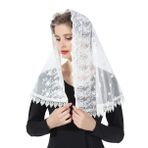 BEAUTELICATE kadın şal, katolik duvak dantelli, şapel baş örtüsü, şal, baş örtüsü, siyah, beyaz, katolik kilisesi, Latin kilisesi, düğün, gelinler için V99, Beyaz, Ölçü Birimi